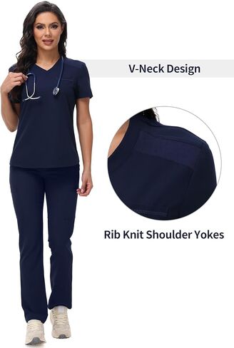 Women's V-Neck Scrub Top with One Chest Pocket - Soft Stretchy Medical Uniforms - Tuck in Nurse Scrubs in Saudi Arabia