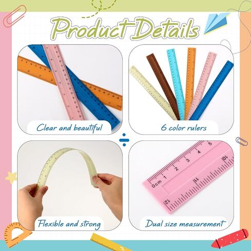180 Pcs 12 Inch Clear Plastic Rulers Bulk for Classroom Kids Color Rulers Bulk Measurement Ruler with Centimeters Millimeter and Inches Back to School Supplies for School Home Office in Saudi Arabia