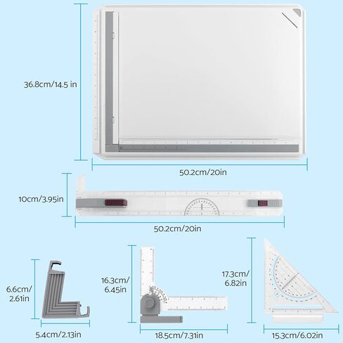 لوحة رسم احترافية من eSynic بمقياس A3، لوحة طاولة صياغة متعددة الوظائف، نظام قياس قابل للتعديل، أدوات صياغة الحركة المتوازية للزاوية مع ملحقات كاملة للطلاب، والمهندس المعماري، إلخ in Kuwait