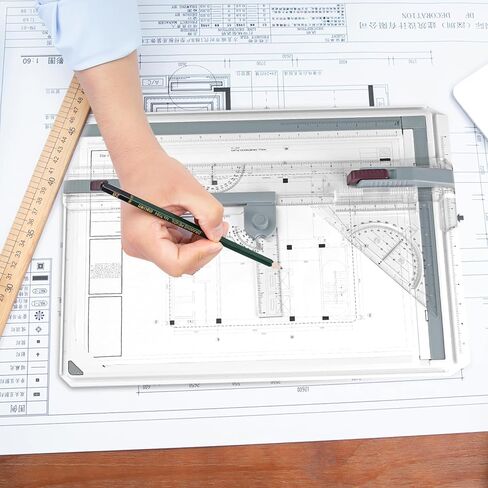 لوحة رسم احترافية من eSynic بمقياس A3، لوحة طاولة صياغة متعددة الوظائف، نظام قياس قابل للتعديل، أدوات صياغة الحركة المتوازية للزاوية مع ملحقات كاملة للطلاب، والمهندس المعماري، إلخ in Kuwait