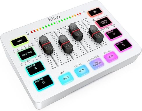FIFINE Gaming Audio Mixer, Streaming RGB PC Mixer with XLR Microphone Interface, Individual Control, Volume Fader, Mute Button, 48V Phantom Power, for Podcast/Recording/Vocal/Game Voice-AmpliGame SC3 in Saudi Arabia