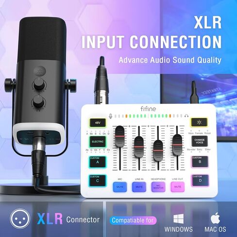 FIFINE Gaming Audio Mixer, Streaming RGB PC Mixer with XLR Microphone Interface, Individual Control, Volume Fader, Mute Button, 48V Phantom Power, for Podcast/Recording/Vocal/Game Voice-AmpliGame SC3 in Saudi Arabia