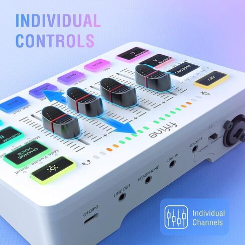 FIFINE Gaming Audio Mixer, Streaming RGB PC Mixer with XLR Microphone Interface, Individual Control, Volume Fader, Mute Button, 48V Phantom Power, for Podcast/Recording/Vocal/Game Voice-AmpliGame SC3 in Saudi Arabia