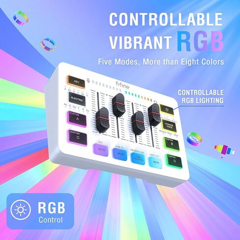 FIFINE Gaming Audio Mixer, Streaming RGB PC Mixer with XLR Microphone Interface, Individual Control, Volume Fader, Mute Button, 48V Phantom Power, for Podcast/Recording/Vocal/Game Voice-AmpliGame SC3 in Saudi Arabia