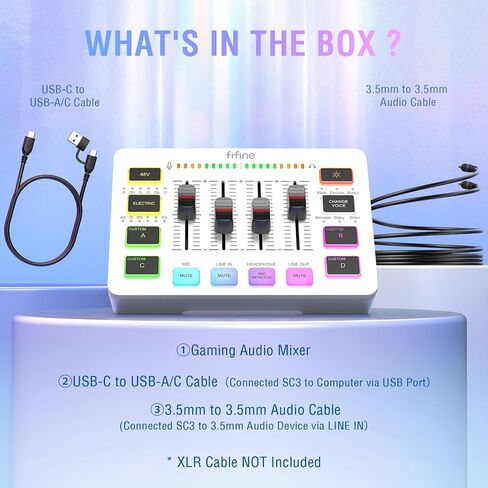 FIFINE Gaming Audio Mixer, Streaming RGB PC Mixer with XLR Microphone Interface, Individual Control, Volume Fader, Mute Button, 48V Phantom Power, for Podcast/Recording/Vocal/Game Voice-AmpliGame SC3 in Saudi Arabia