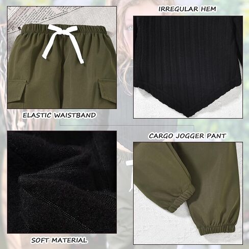 HINTINA Toddler Little Girl 2 Pieces Outfits Cargo Jogger Pants Set in Kuwait