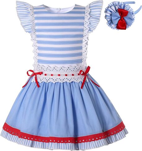 Pettigirl Girl Summer Vintage Blue Stripe Sweet Sleeveless Soft Clothes Kids Daily Casual Simple Dresses with Headpiece in Saudi Arabia
