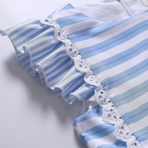 Pettigirl Girl Summer Vintage Blue Stripe Sweet Sleeveless Soft Clothes Kids Daily Casual Simple Dresses with Headpiece in Saudi Arabia
