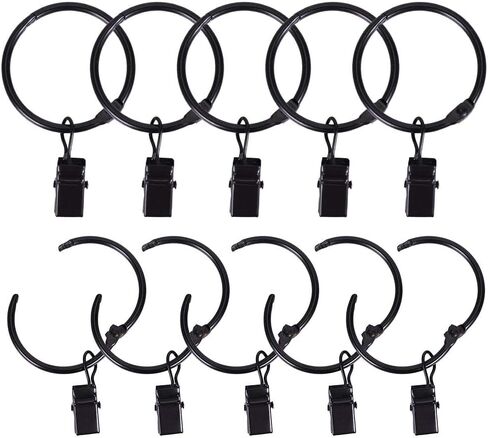 Metal Curtain Clip for Window Bedroom Curtains Openable Black Curtain Rings (2 inch, 24 Pack) in Kuwait