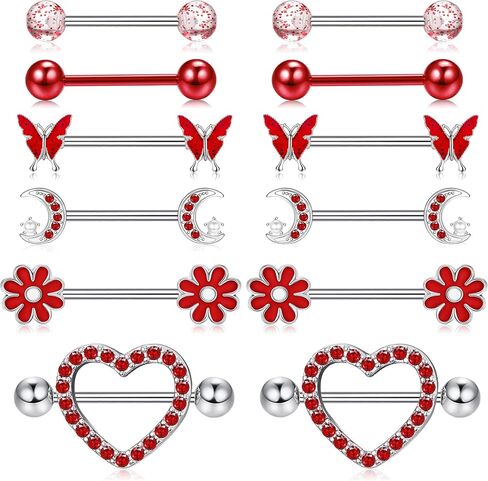Kakonia 14 Gauge Nipple Rings Stainless Steel Cute Nipple Piercing Jewelry Nipple Barbells Heart Butterfly Moon CZ Flower Nipple Jewelry in Saudi Arabia