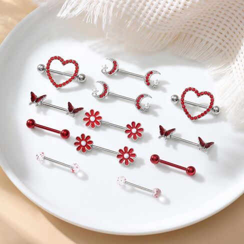 Kakonia 14 Gauge Nipple Rings Stainless Steel Cute Nipple Piercing Jewelry Nipple Barbells Heart Butterfly Moon CZ Flower Nipple Jewelry in Saudi Arabia