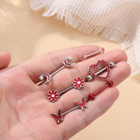 Kakonia 14 Gauge Nipple Rings Stainless Steel Cute Nipple Piercing Jewelry Nipple Barbells Heart Butterfly Moon CZ Flower Nipple Jewelry in Saudi Arabia