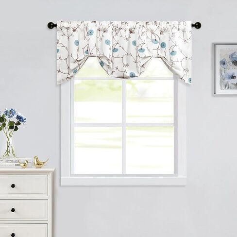 VOGOL Tie Up Drapes & Curtains, Blue Floral Pattern Light Filtering Privacy Balloon Shades for Bedroom, 1 Piece Adjustable Solid Window Treatment with Rod Pocket Design, 45 x 63 in Kuwait