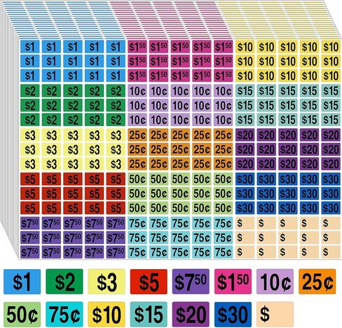 Garage Sale Stickers,4500 Pcs Yard Sale Price Stickers Flea Market Pricing Stickers Colored Preprinted Price Labels Rectangle Price Tags Stickers 1/2" X 3/4" in Saudi Arabia