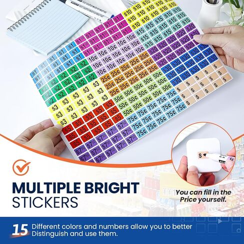 Garage Sale Stickers,4500 Pcs Yard Sale Price Stickers Flea Market Pricing Stickers Colored Preprinted Price Labels Rectangle Price Tags Stickers 1/2" X 3/4" in Saudi Arabia