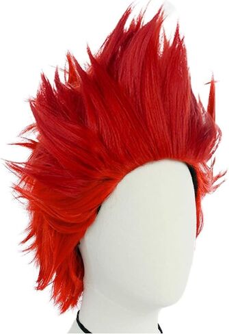 Dark Green Spiky Short Wig for Men Cosplay Dark Green Mix Color Anime Wig Short Green Wavy Dark Green Hair Wig With Bangs Synthetic Halloween Costume Wig For Party + Wig Cap in Kuwait