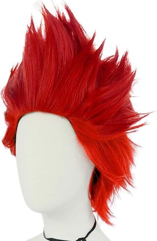 Dark Green Spiky Short Wig for Men Cosplay Dark Green Mix Color Anime Wig Short Green Wavy Dark Green Hair Wig With Bangs Synthetic Halloween Costume Wig For Party + Wig Cap in Kuwait