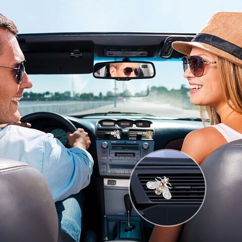لامعة النحل سيارة الهواء المعطر لوحة القيادة تنفيس كليب، لؤلؤة الماس النحل سيارة العطور مكيف الهواء منفذ الهواء الديكور الروائح كليب، بلينغ النحل سحر حجر الراين السيارات الداخلية الزينة التبعي in Kuwait