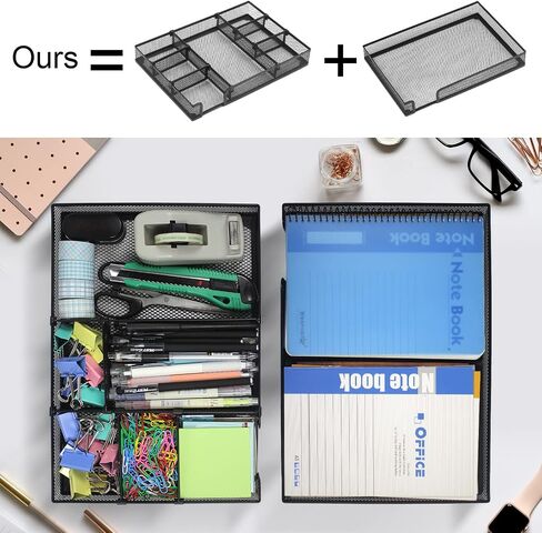 Desk Drawer Organizer Tray with 6 Adjustable Compartment, 2024 New Metal Mesh File Organizer Office Drawer Organizer Accessories for Office Home School, 12.6 * 8.6 * 1.77in in Saudi Arabia