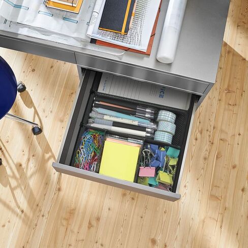 Desk Drawer Organizer Tray with 6 Adjustable Compartment, 2024 New Metal Mesh File Organizer Office Drawer Organizer Accessories for Office Home School, 12.6 * 8.6 * 1.77in in Saudi Arabia