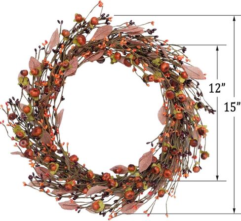 idyllic Mini Pumpkin Pip Berry Wreath for Front Door 12 inches Wreath Indoor Artificial Twig Wreath for Festival Celebration Party Decoration (2 Pack) in Kuwait