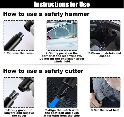 قاطع نوافذ السيارة وقاطع حزام الأمان 2 في 1 - قاطع زجاج النافذة التلقائي، مطرقة أمان السيارة، أداة الهروب في حالات الطوارئ - أداة كسر نافذة السيارة للطوارئ تحت الماء، أداة أمان السيارة in Kuwait