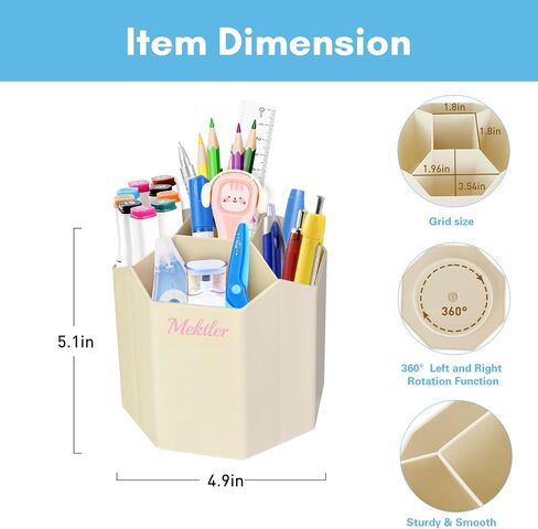 Desk Organizer, 360° Rotating 5 Compartment Marker Pen Holder, Desktop Pencil Organizer and Storage, Makeup Brush Holder for Office, Classroom, Home, Craft (Grey) in Saudi Arabia