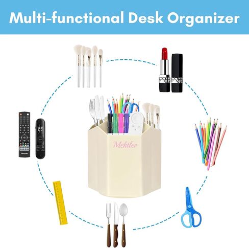 Desk Organizer, 360° Rotating 5 Compartment Marker Pen Holder, Desktop Pencil Organizer and Storage, Makeup Brush Holder for Office, Classroom, Home, Craft (Grey) in Saudi Arabia