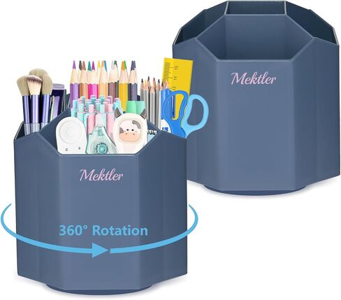 Desk Organizer, 360° Rotating 5 Compartment Marker Pen Holder, Desktop Pencil Organizer and Storage, Makeup Brush Holder for Office, Classroom, Home, Craft (Grey) in Saudi Arabia