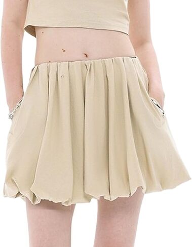 Muineobuka Women Girls Bubble Mini Skirt Low Waist Pleated Puffy Short Skirts A-Line Rufle Flared Mini Balloon Skirts in Saudi Arabia