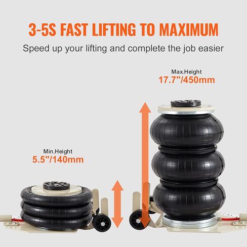 VEVOR Air Jack, 3 Ton/6600 lbs Triple Bag Air Jack, Air Bag Jack Lift Up to 15.75 Inch, 3-5S Fast Lifting Air Bag Jack for Cars with Long Handle (Beige) in Saudi Arabia
