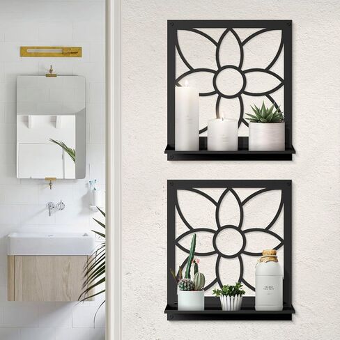 Metal Wall Candle Holder, Black Metal Wall Art Decor, Farmhouse Rustic Bathroom Wall Art, Retro Aesthetics Wall Hanging for Living Room Bedroom Bathroom (2 Pack, 11.8 x 13 in) in Saudi Arabia