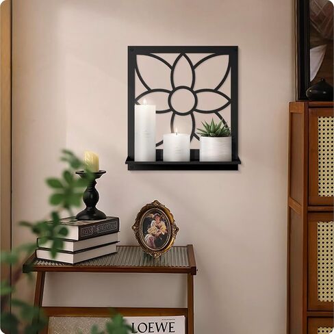 Metal Wall Candle Holder, Black Metal Wall Art Decor, Farmhouse Rustic Bathroom Wall Art, Retro Aesthetics Wall Hanging for Living Room Bedroom Bathroom (2 Pack, 11.8 x 13 in) in Saudi Arabia