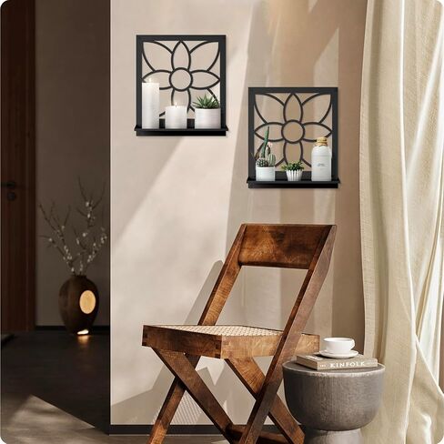 Metal Wall Candle Holder, Black Metal Wall Art Decor, Farmhouse Rustic Bathroom Wall Art, Retro Aesthetics Wall Hanging for Living Room Bedroom Bathroom (2 Pack, 11.8 x 13 in) in Saudi Arabia