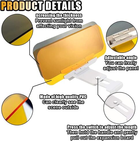 Day and Night Anti-Glare Polarized Car Sun Visor Extender, 2 in 1 Safety Driving Sunshade Mirror Car Anti-Dazzle Sun Blocker Protect from Glare/UV Ray/Stray Light, Universal for Car SUV Truck in Saudi Arabia