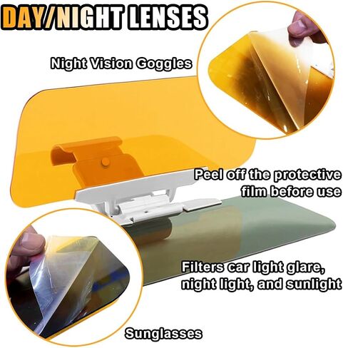 Day and Night Anti-Glare Polarized Car Sun Visor Extender, 2 in 1 Safety Driving Sunshade Mirror Car Anti-Dazzle Sun Blocker Protect from Glare/UV Ray/Stray Light, Universal for Car SUV Truck in Saudi Arabia