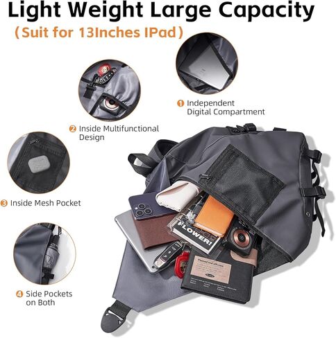 Sling Bag for Men,One Strap Crossbody Chest Backpack Bag for 13inch Ipad Pro M4,Light weight Hiking Outdoor Daypack for Travel Gym Sports Bag in Kuwait