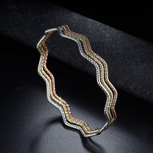 سوار مكدس ملون، ذهبي وفضي وذهبي وردي - قطر ثابت، نمط متعدد الاستخدامات، مادة متينة، هدية عصرية in Kuwait