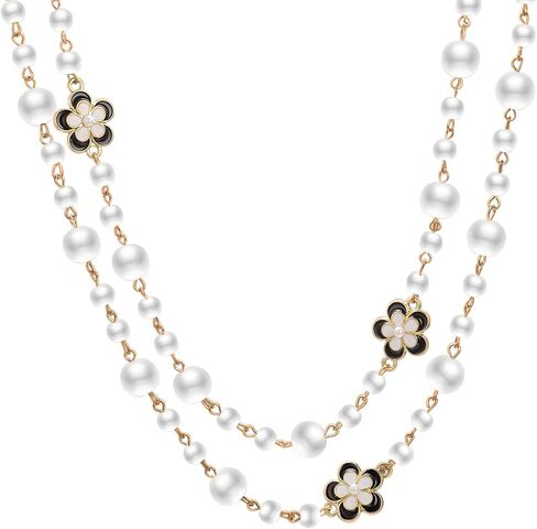 Gold Multi Strand Faux Pearl Necklace for Women Vintage Long White Pearl Necklace Party Costume Jewelry Gifts in Saudi Arabia