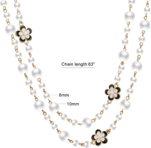 Gold Multi Strand Faux Pearl Necklace for Women Vintage Long White Pearl Necklace Party Costume Jewelry Gifts in Saudi Arabia