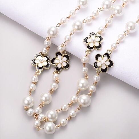 Gold Multi Strand Faux Pearl Necklace for Women Vintage Long White Pearl Necklace Party Costume Jewelry Gifts in Saudi Arabia