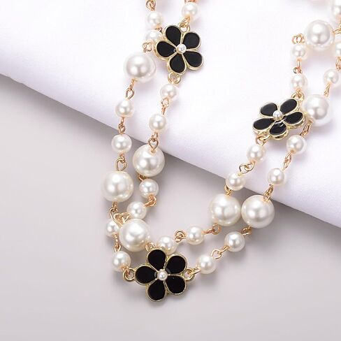 Gold Multi Strand Faux Pearl Necklace for Women Vintage Long White Pearl Necklace Party Costume Jewelry Gifts in Saudi Arabia