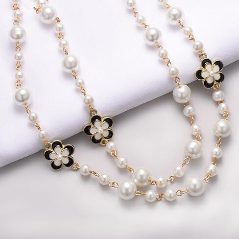 Gold Multi Strand Faux Pearl Necklace for Women Vintage Long White Pearl Necklace Party Costume Jewelry Gifts in Saudi Arabia