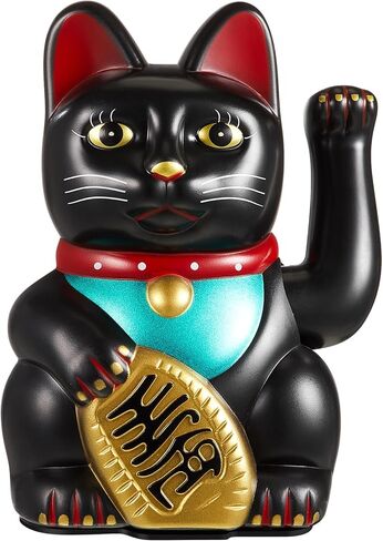 Chunful 6 "Lucky Cat Waving Arm Maneki Neko Lucky Cat Beckoning Feng Shui Wealth Cat للترحيب بزخرفة الحظ والثروة والازدهار، البطارية غير متضمنة (أسود) in Saudi Arabia