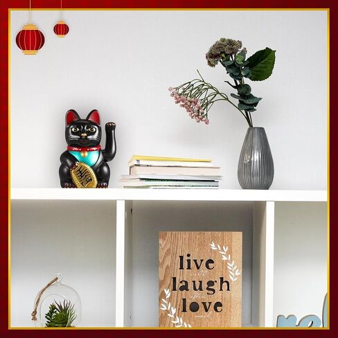 Chunful 6 "Lucky Cat Waving Arm Maneki Neko Lucky Cat Beckoning Feng Shui Wealth Cat للترحيب بزخرفة الحظ والثروة والازدهار، البطارية غير متضمنة (أسود) in Saudi Arabia