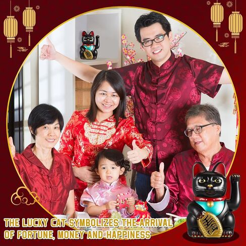 Chunful 6 "Lucky Cat Waving Arm Maneki Neko Lucky Cat Beckoning Feng Shui Wealth Cat للترحيب بزخرفة الحظ والثروة والازدهار، البطارية غير متضمنة (أسود) in Saudi Arabia