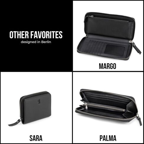 BERLINER BAGS Premium Genuine Leather Wallet Lyon, RFID Blocking Credit Card Holder, Clutch Purses for Women, Zip Around Wallet for 15 Cards and ID window, Bills, Coins - Black in Kuwait