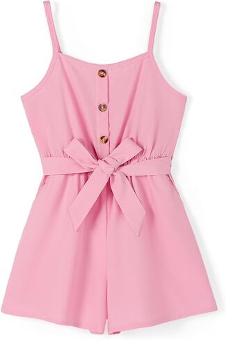 PATPAT Girls Floral Sleeveless Cami Romper Solid Cute Belted Wide Leg Shorts Jumpsuit for Toddler in Kuwait