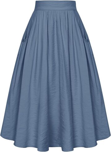Belle Poque Women's Faux Linen Skirt with Pockets Vintage Swing Skirt Elastic Waist Flared A Line Skirts in Saudi Arabia
