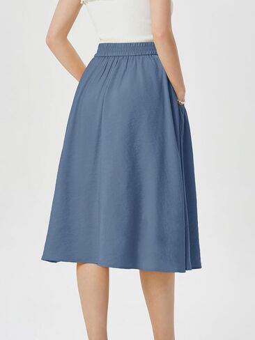 Belle Poque Women's Faux Linen Skirt with Pockets Vintage Swing Skirt Elastic Waist Flared A Line Skirts in Saudi Arabia